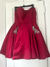 Sherri Hill Red Satin Strapless Sweetheart Homecoming Prom Rhinestone Dress 10