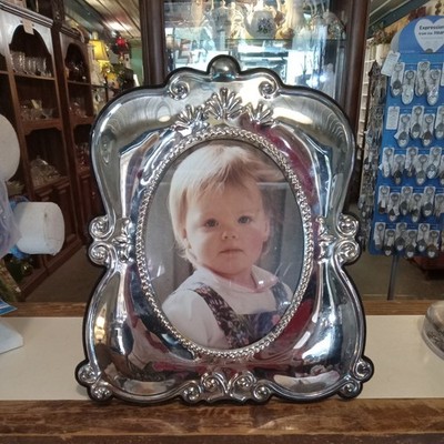 Silver Plated Baroque Picture Frame 9.25x10.25~ Pic Sz 4.75x6.25 Velvet Back