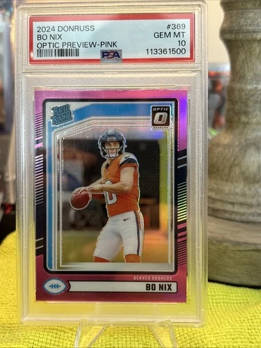 Panini Donruss Bo Nix Rated Rookie #369 Optic Preview Pink Prizm PSA 10 Broncos