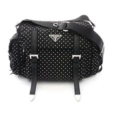Prada Nylon Leather Studded Shoulder Bag Women Black One Size