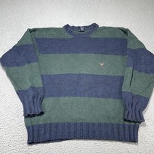 GANT Sweater Mens XL Blue Green Stripe 100 Cotton Knit Crewneck Pullover Logo