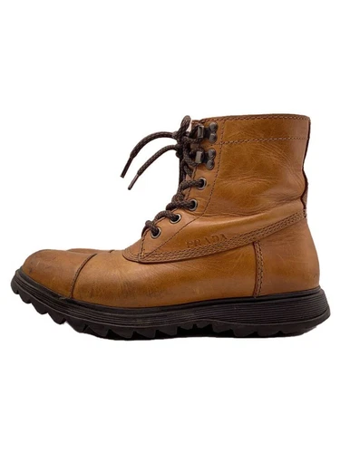 BOTTES À LACETS PRADA UK7.5 CUIR CAMEL 4T2307 DOMMAGES SENSATION D'UTILISATION AVEC BOÎTE Occasion