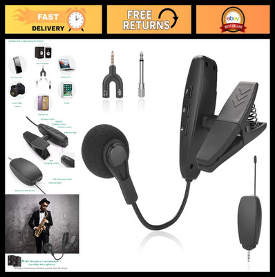 Wireless UHF Clip-On Microphone for Instruments & Voice, 131ft Range, 1/8'' & 1/4