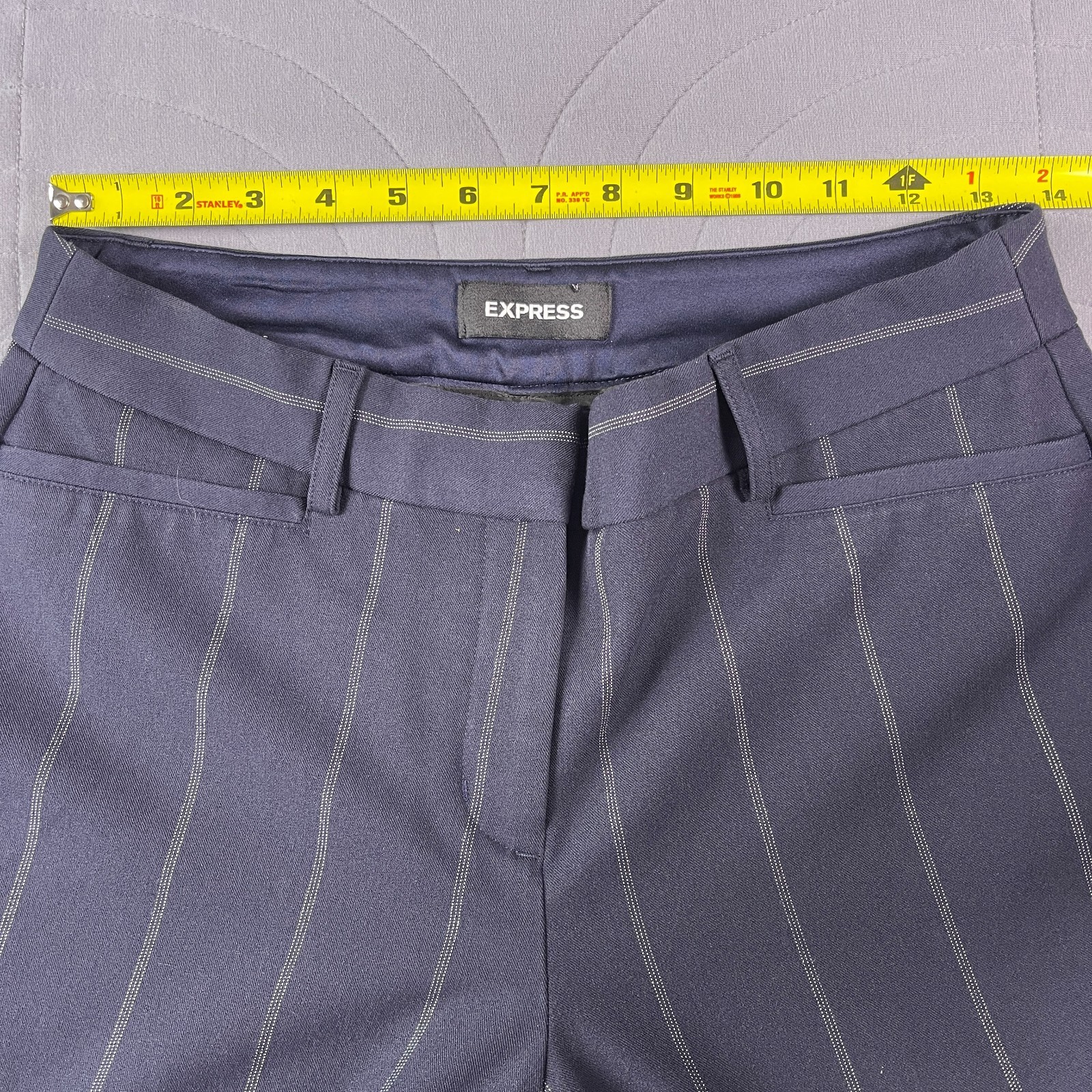 Express Women's Dress Pants 6R Columnist Barely Boot Midrise Navy Stretch Stripe thumbnail 7