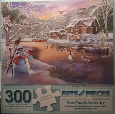 BRAND NEW Bits  Pieces 300 Large pieces "WINTER CABIN" puzzle. 24" x 18".