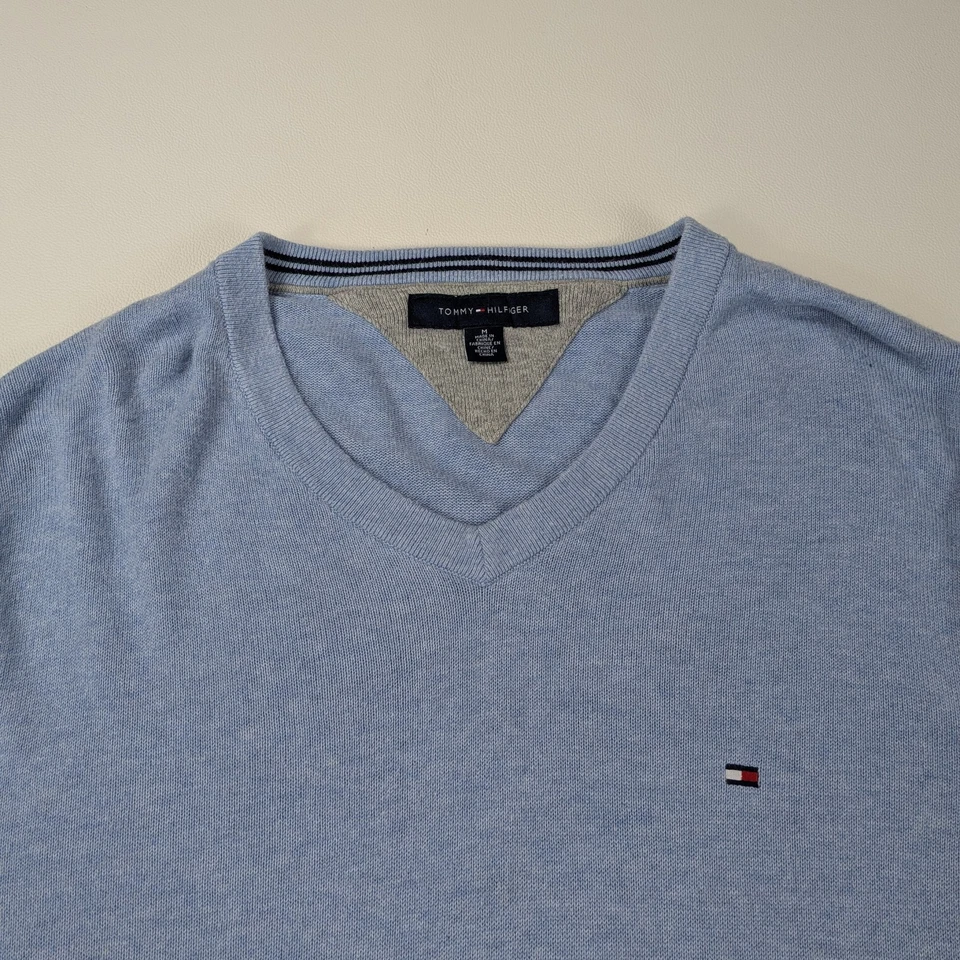 Tommy Hilfiger Vintage Strickpullover Mit V-Ausschnitt, Größe M, Blau, Baumwolle - Bild 3 von 4