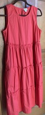 J. Crew Re-imagined Dress 4 Sleeveless Midi Tiered Cotton Pink Pockets Round Nec