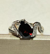 925 Sterling Silver Natural Faceted Red Garnet Teardrop Ring