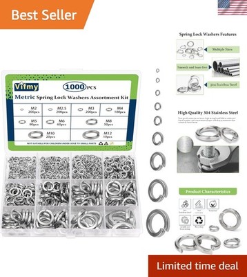 Professional Grade 304 Stainless Steel Spring Lock Washer Assortment - 1000pcs