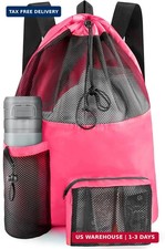 Mesh Swim Bag Drawstring Backpack Large Waterproof Pool Beach Gym Bag Black
