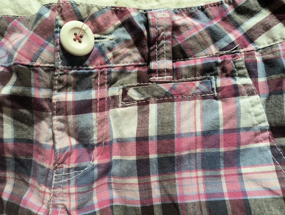 Pantalones Cortos Aeropostale a Cuadros Talla 1/2 Juniors Rosa Azul Para Mujer Foto 4 de 4