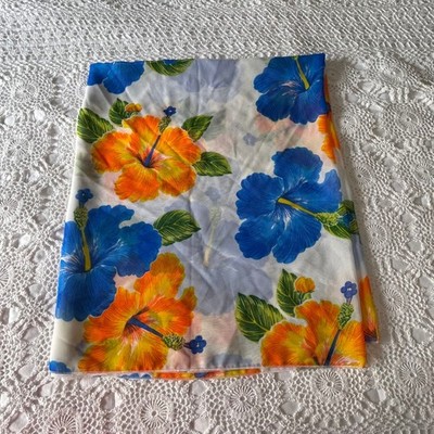 Rima Beachworld Hand Painted Hibiscus Floral Pareo Sarong Blue Orange 68X38