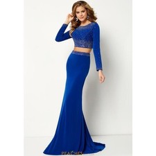 CLEARANCE WAS $405 Studio 17 Long Sleeve Two Piece Prom Dress 12665 Royal Size 6