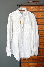 Vintage H Bar C Ranchwear Shirt Mens Large Western Pearl Snap 80s White Striped