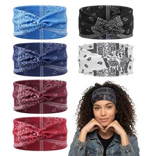 Amabro 6 Pack Paisley Bandana Headband for Women, Elastic Wide Knot
