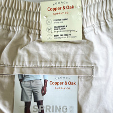 Copper Oak Men's Beige Pull-On Stretch Chino Shorts Drawstring 8.5"