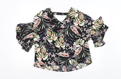 Getragene schwarze geblümte Basic Damenbluse Größe 8