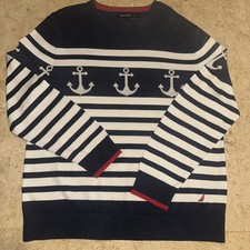 Nautica Men's Anchor Striped Pullover Sweater Navy White Red Size Large