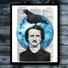 Raven Edgar Allan Poe Blue Moon Gothic Vintage Art Print