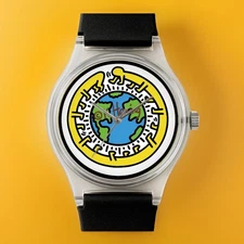 KEITH HARING Retro GLOBE Pop Art Gift Wrist Watch Wristwatch