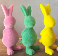 3 X Flock Hase Figur Rosa 8.5Cm Osterdeko Dekoration GrüN Gelb Osterhasen Pastel