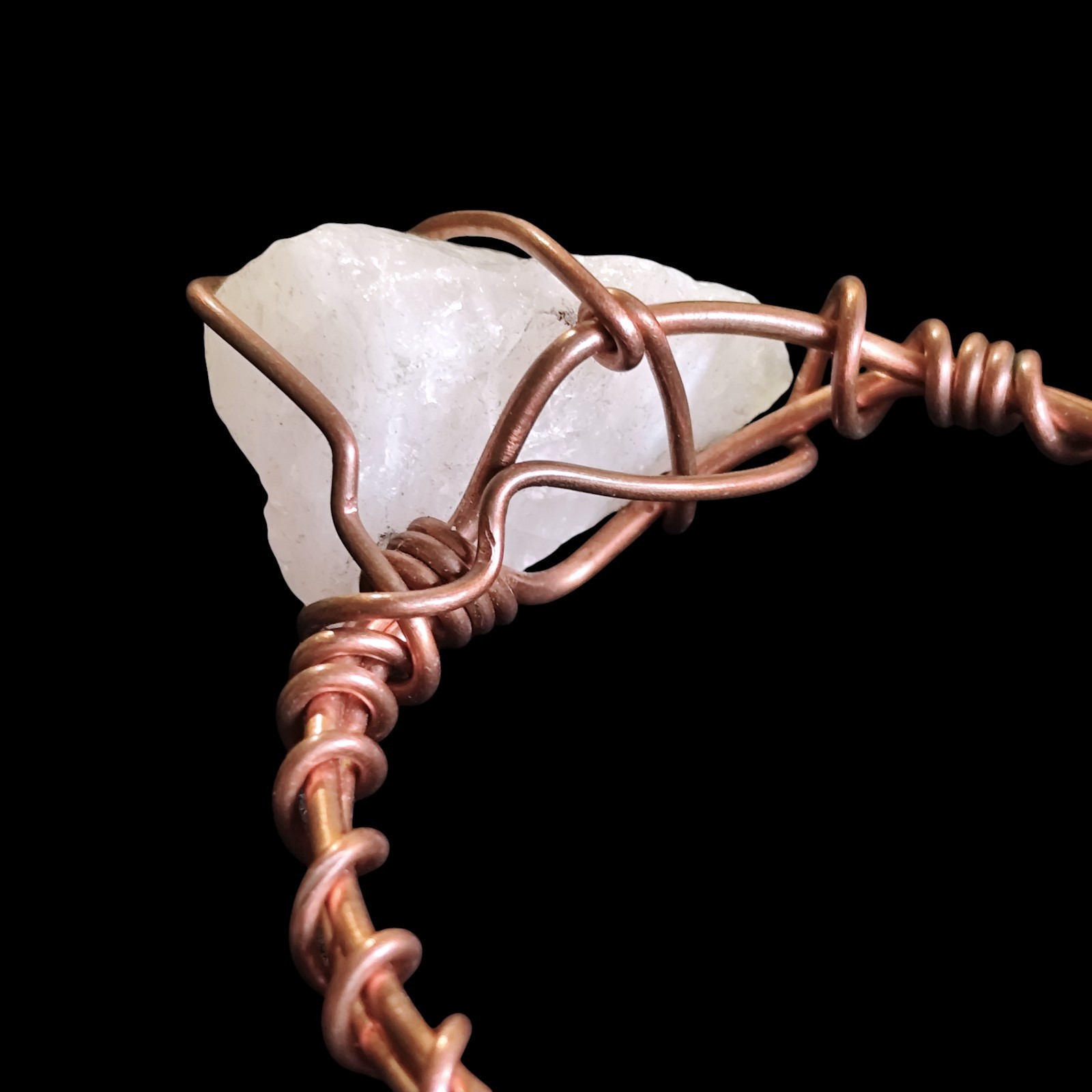 Solid Copper Quartz Stone Wire Wrap Cuff Bracelet… - image 3