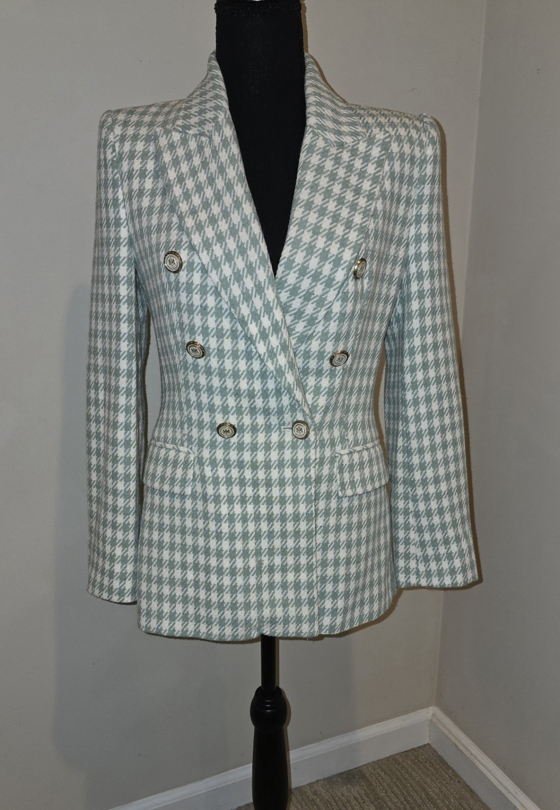 Authentic Zara Houndstooth Jacket Blazer Double B… - image 2