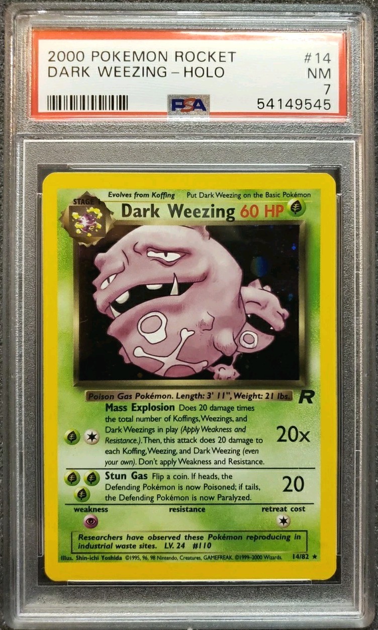 2000 Pokémon Team Rocket 1st Edition #14/82 Dark Weezing Holo PSA 7 NM