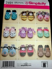 Simplicity Precious Pattern 2491 Baby Shoes Slippers Infants Booties  XS-L Uncut