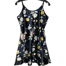 VTG Martha B Navy Satin Slip Dress S Floral Y2K Undressed Lingerie Pajama Goth