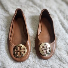 Tory Burch Ballet Flats Minnie Travel Light Brown Leather Shoes Size 8