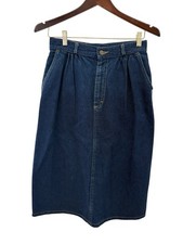 Vintage mid 80s early 90s LL Bean denim blue knee length straight pencil skirt
