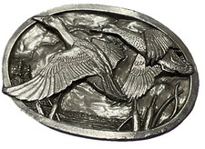 Siskiyou Vintage 1983 Pewter Belt Buckle Wild Mallard Ducks
