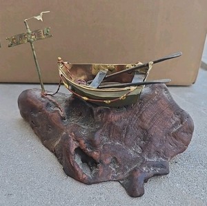 Vintage Signed Boat Brass Figure On Wood Carmel 