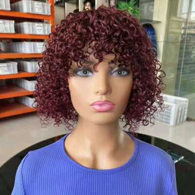 12inch Brazilian Kinky curly human hair wigs for women Machine Made short wigs