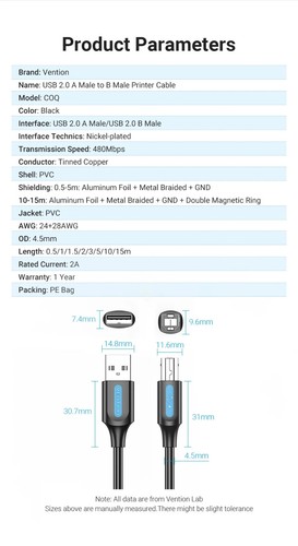 Câble USB-B/USB-A - Pour Imprimante (USB 2.0), Contrôleurs, Claviers MIDI, etc.. - Photo 11/11