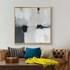 Hand Painted Oil Paintings Abstract On Canvas  Gray Wall Art Room 24in