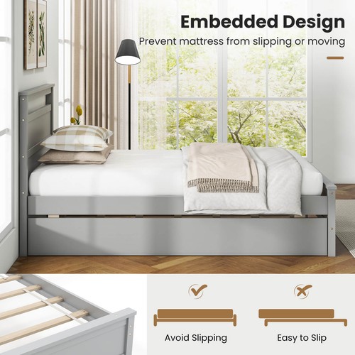 Twin Size Platform Bed w/ Trundle Pull-out Trundle Headboard & Footboard - Picture 9 of 10