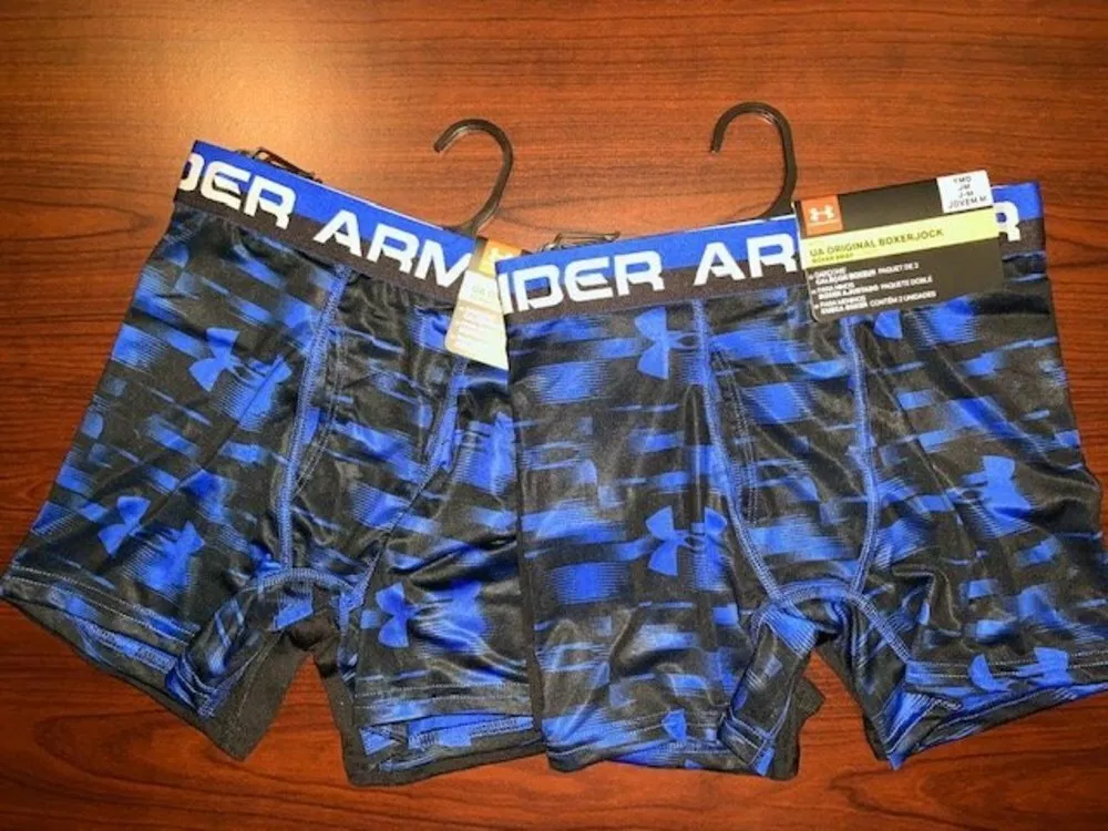 NWT Under Armour BOY'S Medium Boxerjock Boxer Briefs Blue Camo/Black 4PK