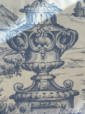 VTG Handmade Table Runner Damask Jacquard Blue Toile End cap Tassel READ