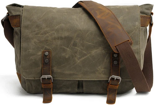 HUACHEN Men's Waxed Canvas Messenger Bag Crossbody School Shoulder Bag Satchel