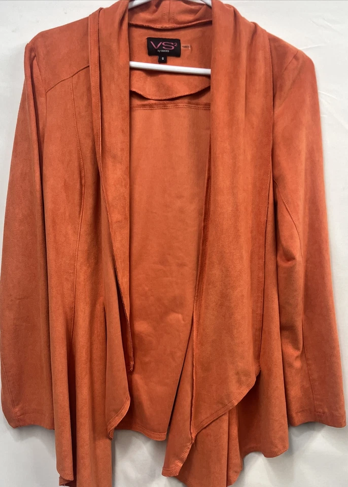 Cárdigan abierto VS2 By Vakko imitación gamuza naranja talla pequeña Foto 2 de 4