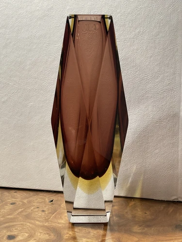 1960s Mandruzzato Murano Sommerso Purple and Gold & Clear Faceted Glass Vase