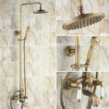 Antique Brass Rain Bathroom Rainfall Shower Faucet Set Tub Mixer Tap Wall 2rs042