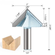 90 Degree X 2" Diameter V Groove Router Bit - 1/2" Shank