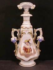 1800s Old Paris Gold Gilt Portrait HAND PAINTED Porcelain Cologne Perfume Bottle
