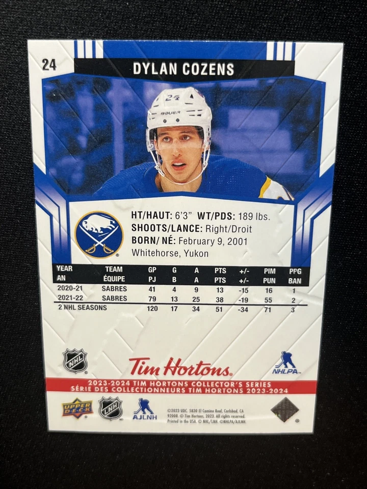 23-24 UD Tim Hortons Collectors 24 Dylan Cozens - Image 2 of 2