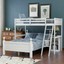 twin over full loft bed bunk bed frame w/mobile cabinet&ladder&guardrail white