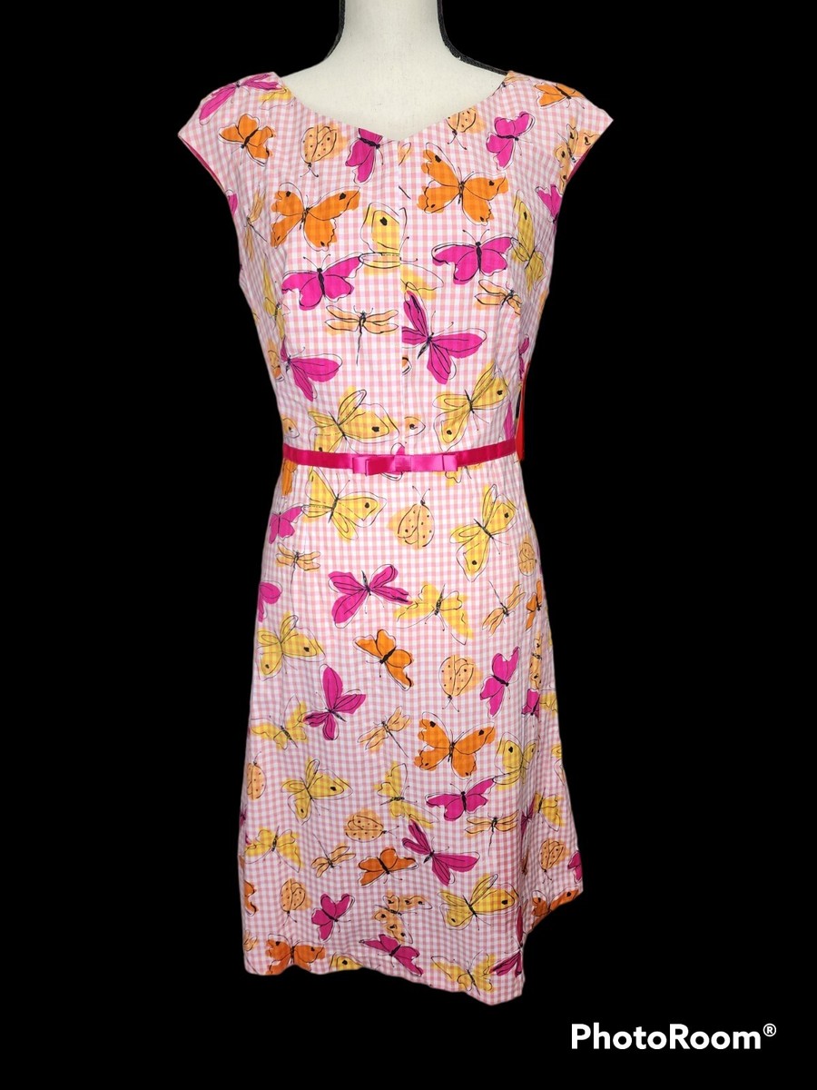 Sangria Pink Gingham Check Butterfly Print Dress Womens Size 12 Lightweight  NWT | eBay