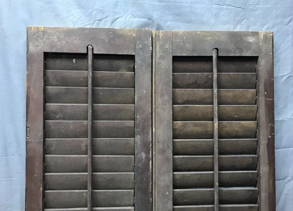 Antiguo Par de Persianas con Persianas de Madera para Ventana 9x43 Interior Natural Antiguo 1802-22B Foto 3 de 4